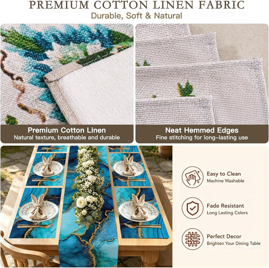 Nuxovilar Blue Gold Ink Table Runner Placemats Linen Set