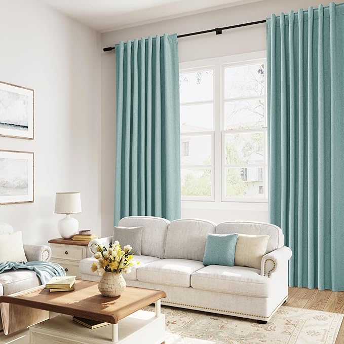 Guken Light Blue 100% Blackout Linen Curtains 108 Inch Length 2 Panels Set - Image 8