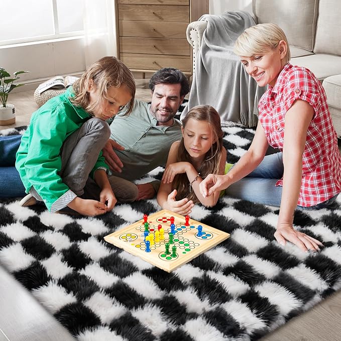 Area Rugs for Bedroom Living Room, 5x8 Black and White Fluffy Soft Checkered - Image 2