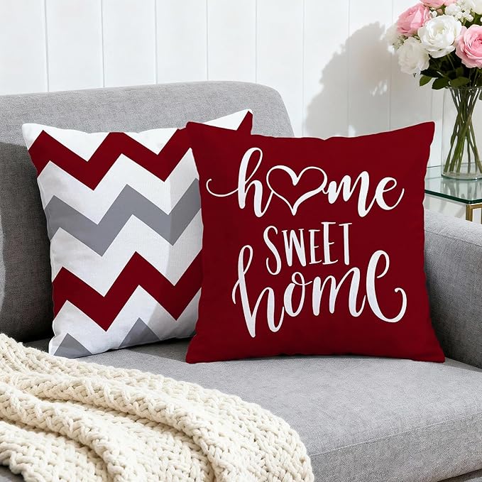 Hexagram Geometric Burgundy Pillow Covers 18x18 Set of 4, Decorative Outdoor - Image 2
