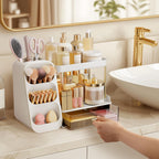 HBlife Bathroom Organizers and Storage with Brush Holder for Vanity, 3 Tier Plastic Makeup Organizer for Dresser Counter, Skincare, Lipstick, Perfume, and Cosmetic Storage