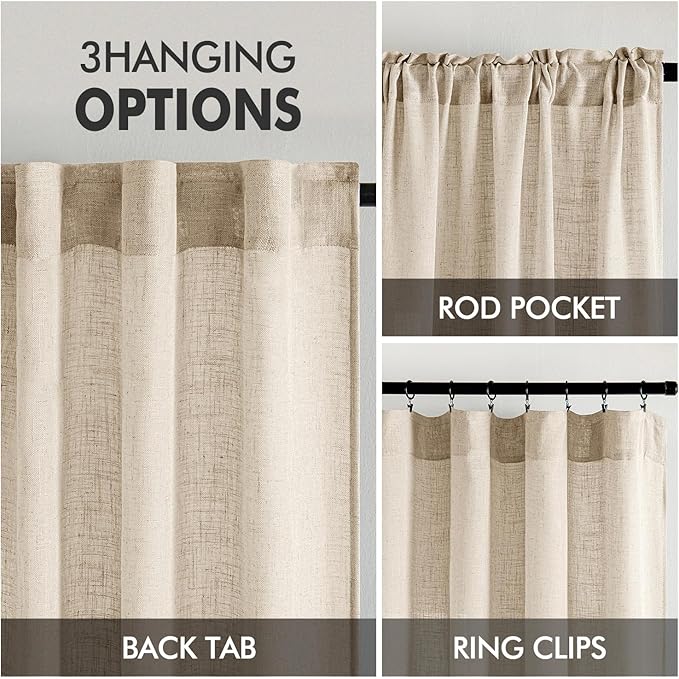 MIULEE Light Taupe Linen Curtains 90 Inch Long 2 Panels - Image 3