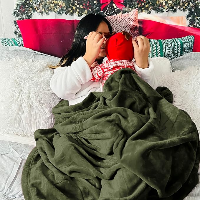 Bedsure Fleece Blankets King Size Oive Green - Image 6