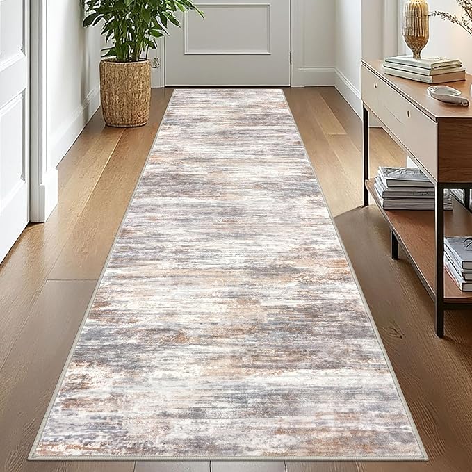 KOZYFLY Modern Abstract Washable Rug Runner 2.6x10 Hallway Rug Runner Non-Slip by KOZYFLY