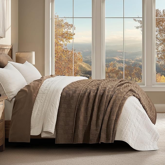 EVERGRACEHOME Modern Checkered Chenille Throw Blanket, Soft Cozy Plaid Knitted - Image 2