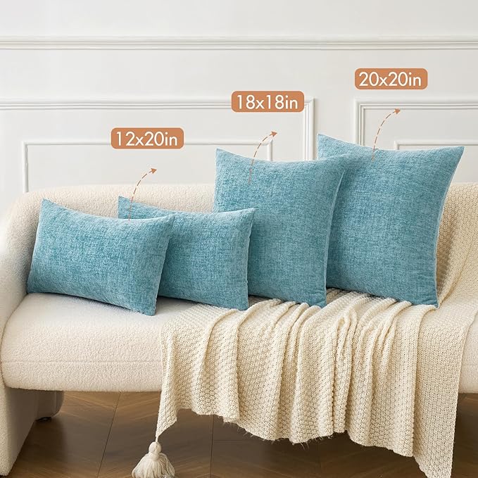 MIULEE Pack of 2 Couch Throw Pillow Covers 18x18 Inch Soft Smoke Blue Chenille - Image 4