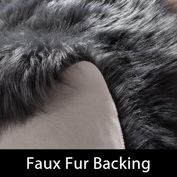 Latepis Hallway Runner Rugs 2x10 Dark Gray Faux Wool Fur Rug Wasgable Non Slip - Image 3