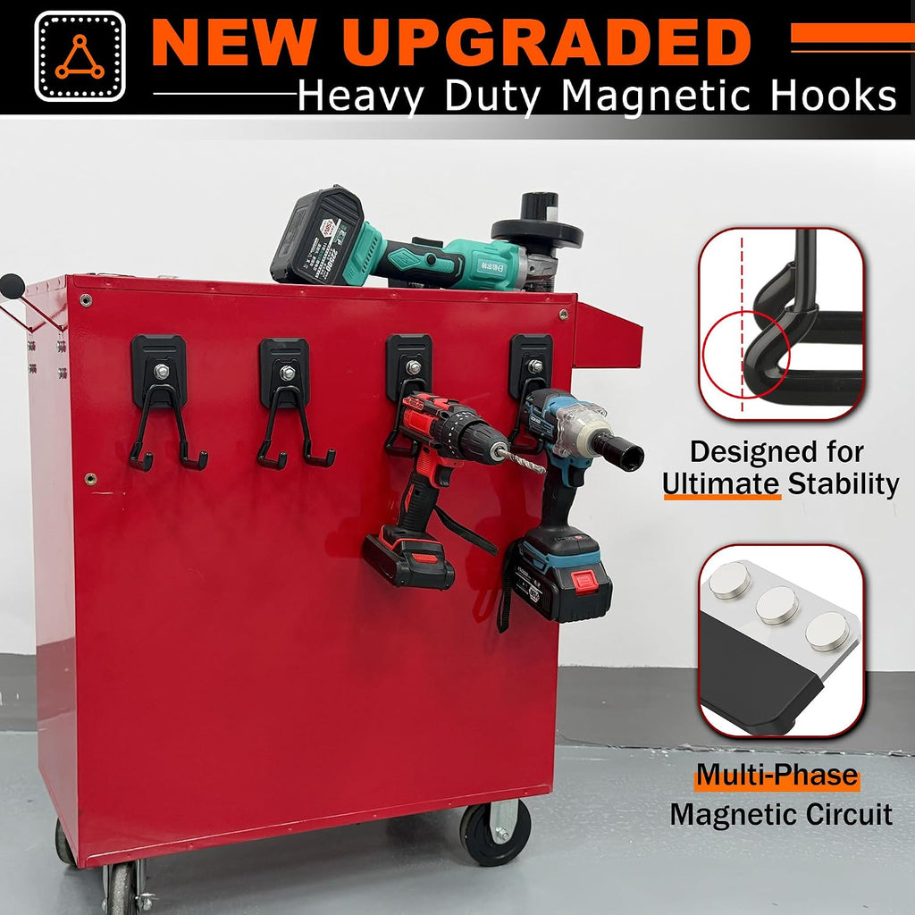 Pro-Mag Heavy Duty Magnetic Hooks,4 Pack Strong Extra Large Magnet Hook for Power Drill,Garden Tools, Hose, Pegboard, Garage, Workshop,Magnetic Storage Utility Hooks for Hanging