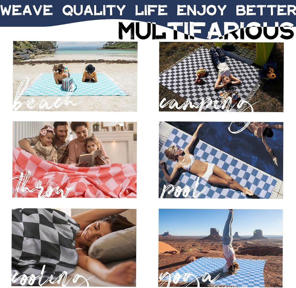 Extra Large Turkish Beach Towel Picnic Mat Throw Blanket Summer Woven Rectangle Tablecloth White Table Clothes XL Outdoor Essentials Beach Accessories Garden Party Decor Patio Park Lawn Grass Festival