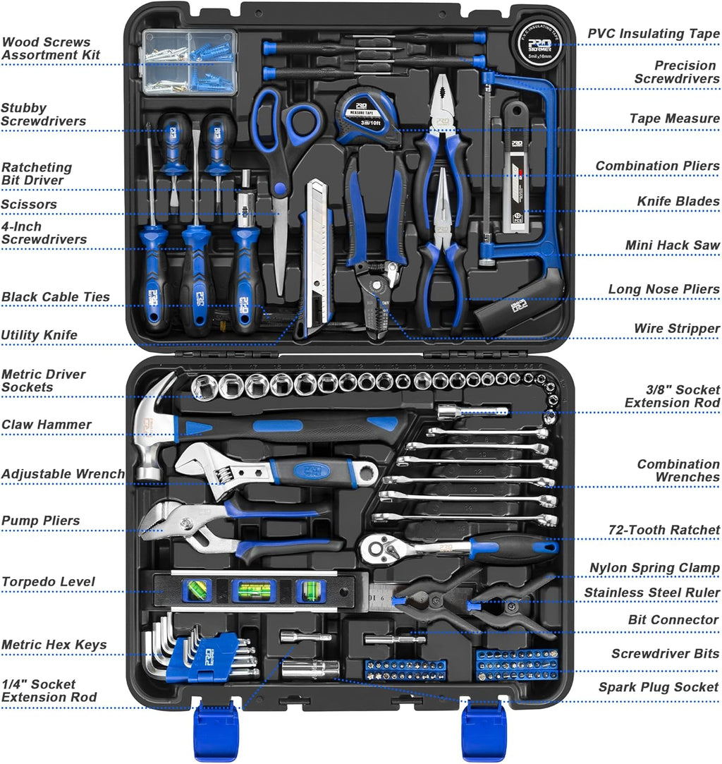 Prostormer 259-Piece Tool Kit, General Household Hand Tool Set, Blue