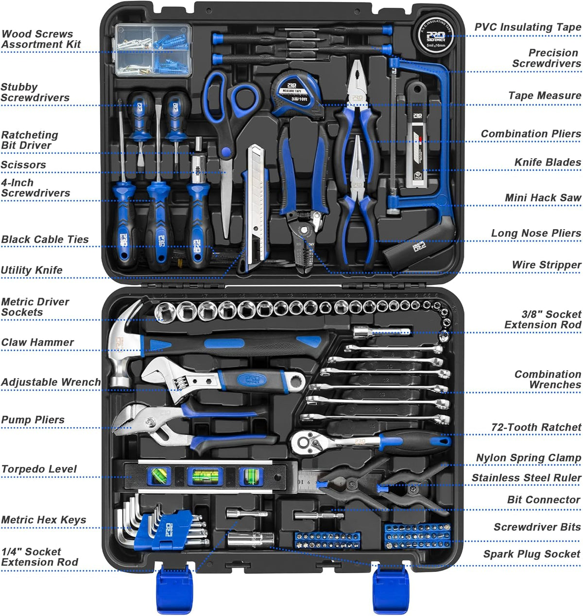 Prostormer 259-Piece Tool Kit, General Household Hand Tool Set, Blue