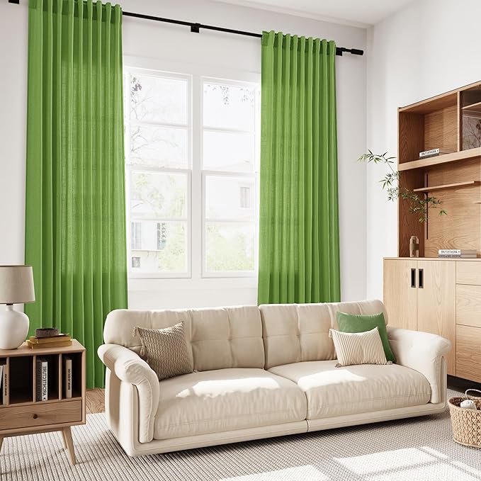 Nanspring Lime Green Linen Blend Light Filtering Back Tab Curtains 108 Inches - Image 7