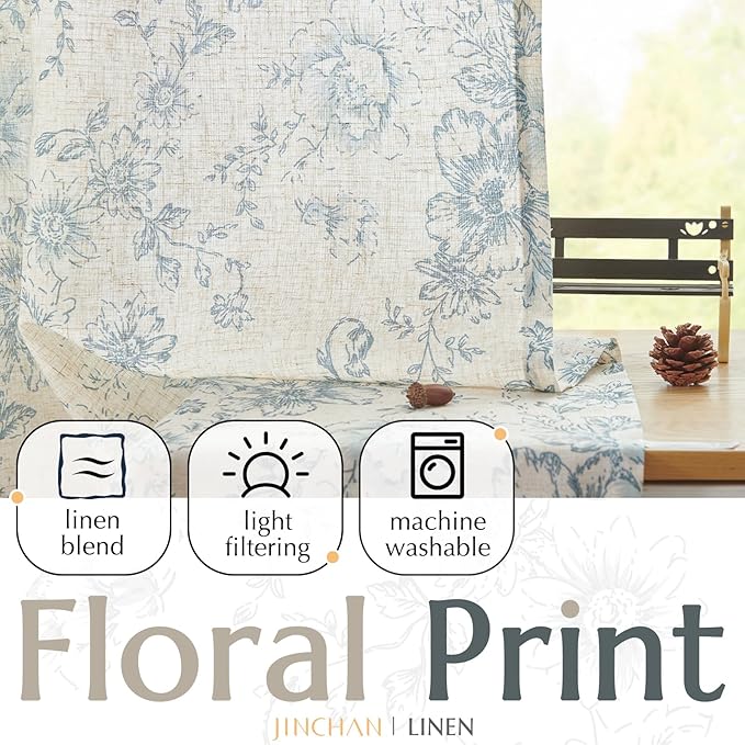 jinchan Linen Floral Curtains 96 Inch Length - Image 4