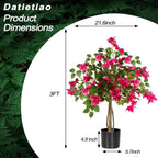 3FT Artificial Bougainvillea Tree with Lush Pink Flowers, Faux Potted Fake Plant, UV Resistant Artificial Tree for Indoor Outdoor Home Decor, Living Room, Office, Patio, Porch