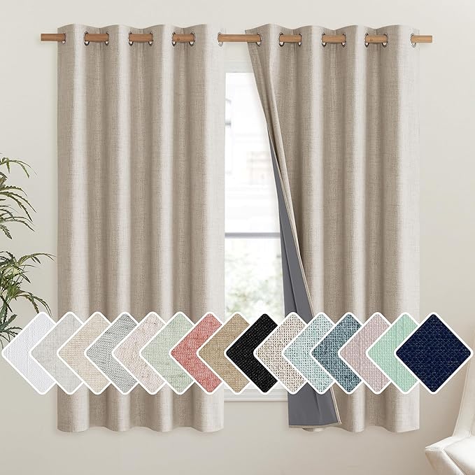 NICETOWN Oatmeal 100% Blackout Short Curtains 63 inches Lenghth Burg by NICETOWN