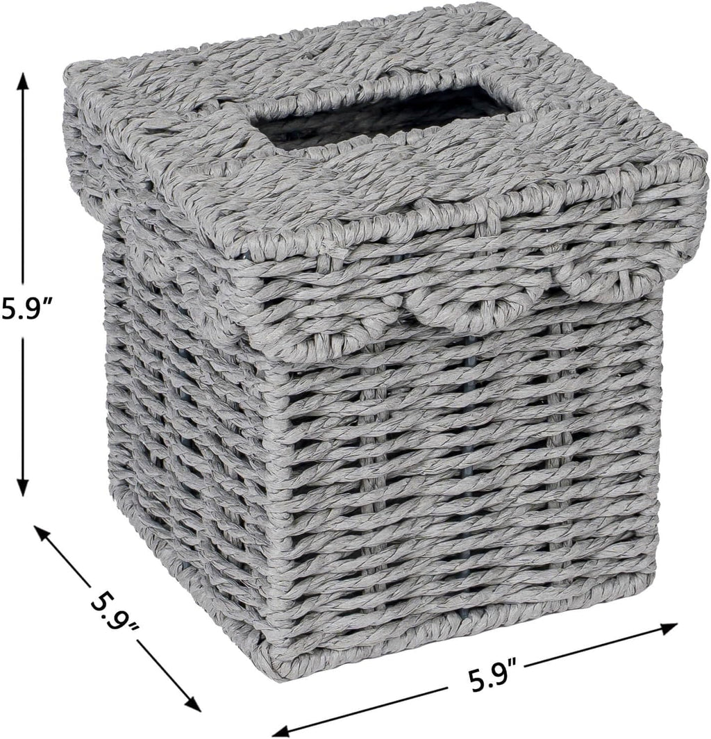 CubesLand Square Wicker Tissue Box Cover W/Scalloped Lid for Home Decor