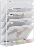 EasyPAG 5 Tier Wall File Holder, Mesh Hanging Folder Organizer with Classify Label, Versatile Desk File Holder, Vertical Wall Mounted Mail Organizer for Office Home Cubicle, White