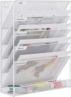 EasyPAG 5 Tier Wall File Holder, Mesh Hanging Folder Organizer with Classify Label, Versatile Desk File Holder, Vertical Wall Mounted Mail Organizer for Office Home Cubicle, White