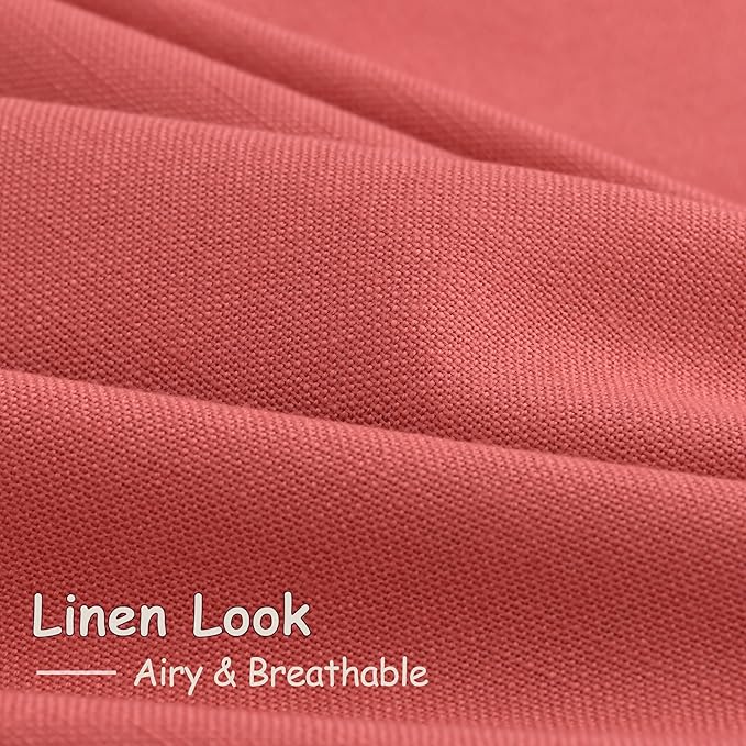 Nanspring Watermelon Red Linen Curtains 102 Inches Long 2 Panels, Back Tab Rod - Image 5