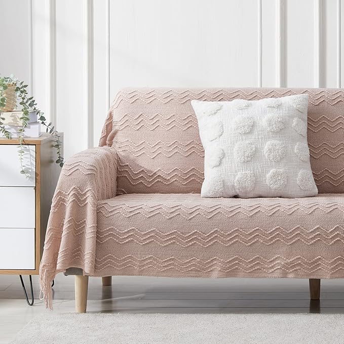 BOURINA Pink Throw Blanket 50 x90 Inches Throw Textured Solid Soft Sofa Throw - Image 2