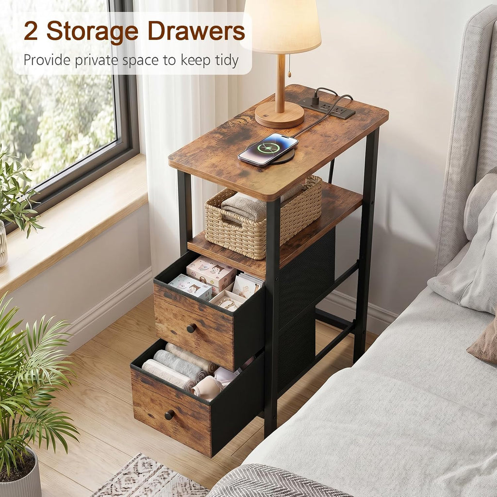 LOAKEKEL Narrow End Table with Charging Station, Side Tables Living Room