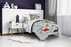 Trend Collector Dinosaur Twin Comforter Set 5 Piece Kids Bedding, Gray