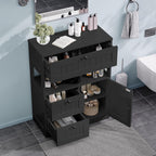 GRUSIGN Storage Cabinet, Modern Bathroom Floor Storage Cabinet Organizer with 1 Door and 3 Drawers, Freestanding Cupboard for Kitchen/Living Room Use