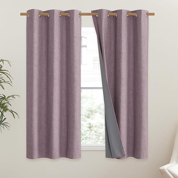 NICETOWN Chaise Mauve Vintage Linen 100% Blackout Curtains - Image 2