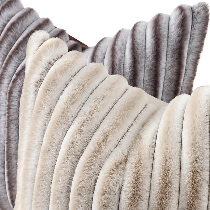 decorUhome Cozy Faux Fur Throw Pillow Covers 16x16 Set of 2 Decorative Soft - Image 2