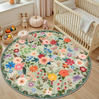 Round Area Rug for Living Room: 6 ft Floral Washable Circle Rug Soft Boho - Image 5