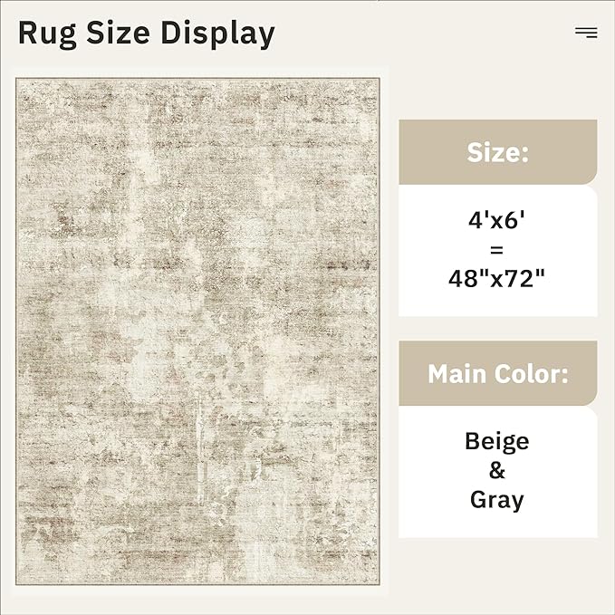 4x6 Area Rugs for Living Room, Vintage Washable Rugs for Dining Room, Home - Image 5
