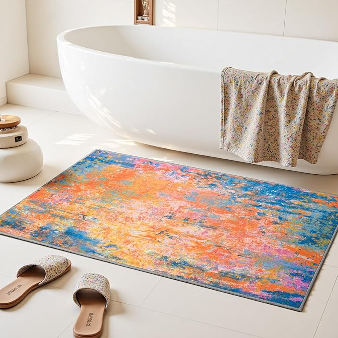 Entrance Rugs Indoor 2x3 Colorful Entry Rug Washable Abstract Rainbow Small - Image 4