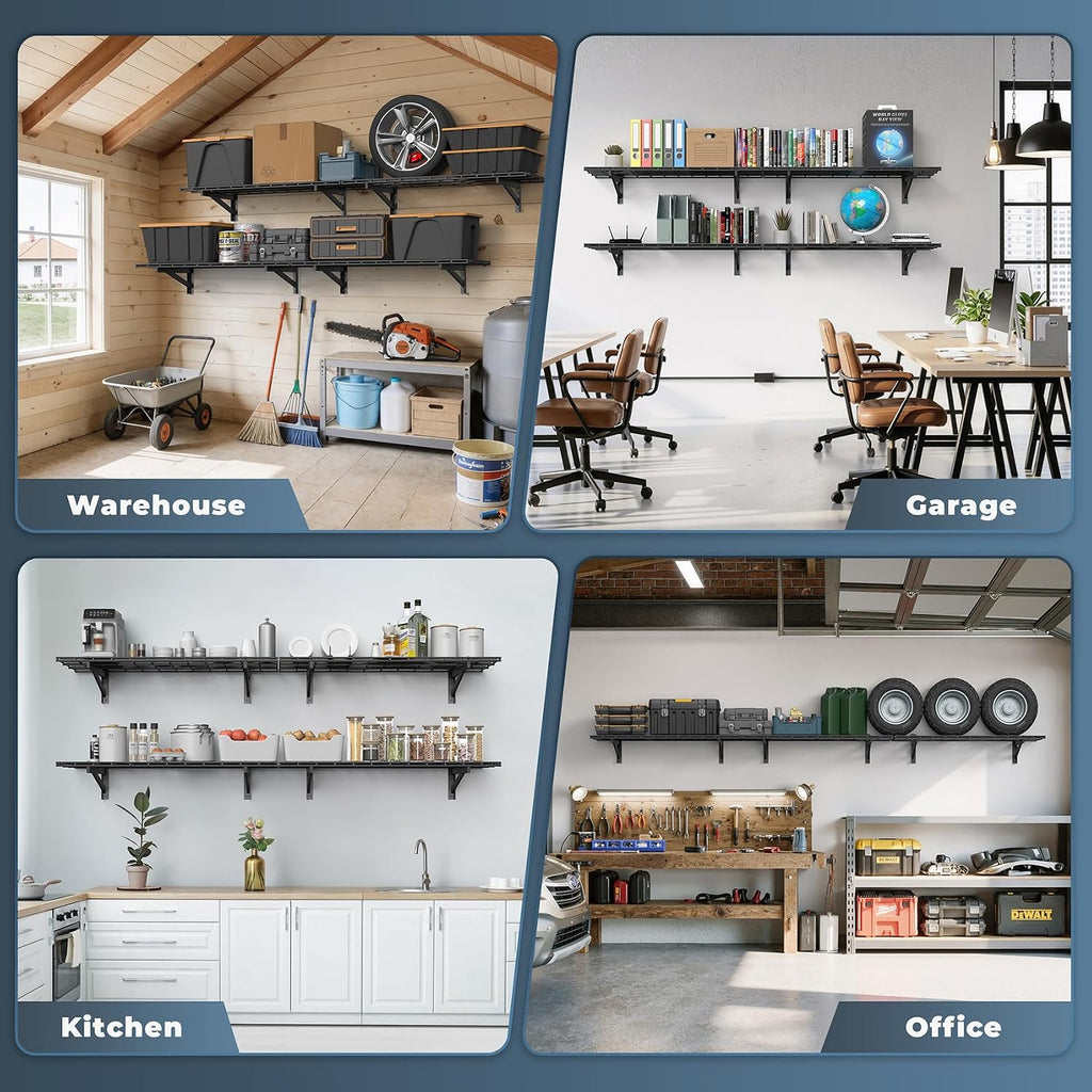 4 Pack Garage Shelving Wall Mounted, 1.5x4ft, 1400LB Heavy Load