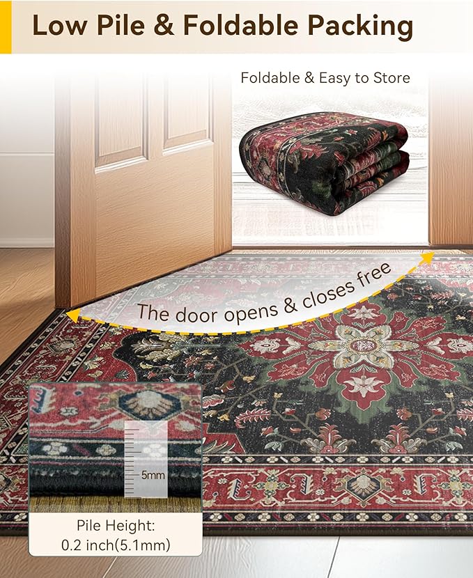 Area Rugs 5'x7' Washable Non-Slip, Floral Vintage Distress Print Pattern - Image 9
