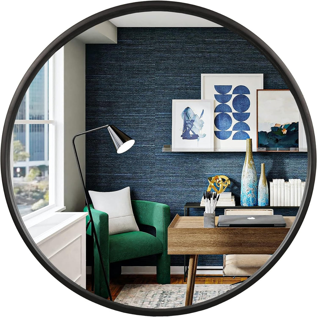 WallBeyond Black Round Wood Mirror 24 inch Circle Wall Mirror for Bathroom Round Wall Mirror for Wall Decor, Vanity, Entryway Living Room
