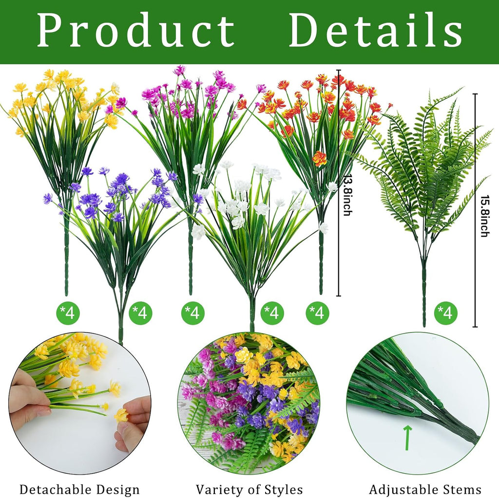 Ouddy Decor 24 Bundles Artificial Flowers for Outdoors Decor, Mixed Color