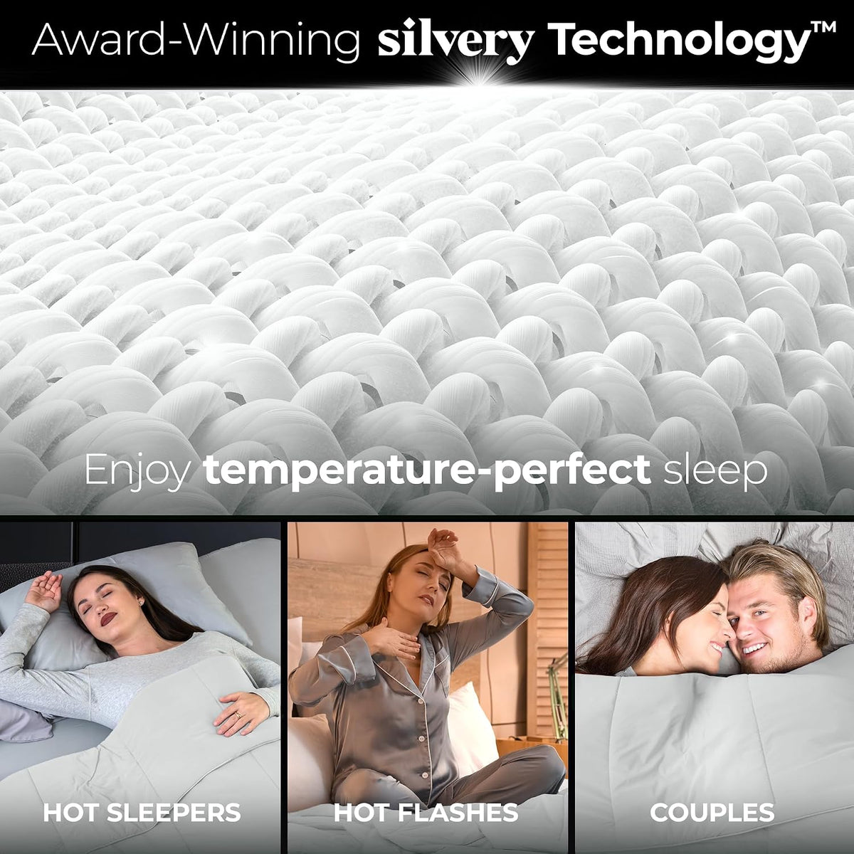 Silvery Cooling Comforter – Award-Winning Self-Cooling Blanket for Hot Sleepers with Self-Cleaning NEW, (Arctic White, Cali, King)