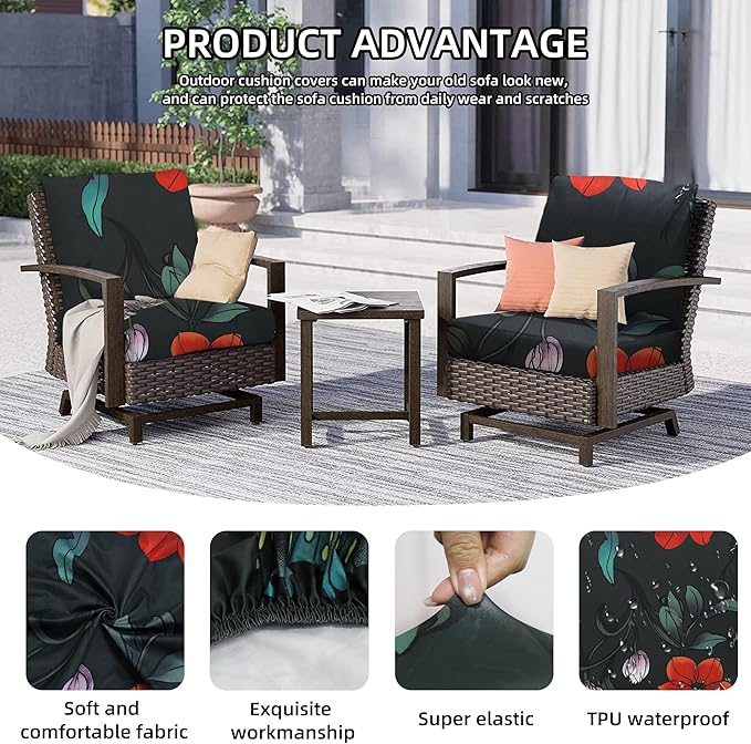8Pcs Outdoor Cushion Covers, Patio Cushion Covers, Stretch Elastic Slipcovers - Image 3