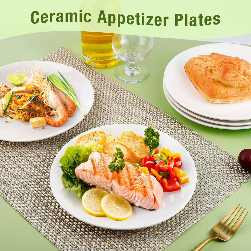 6 Pcs Ceramic Dinner Plates, White Dessert Plates, 8 Inch, Round