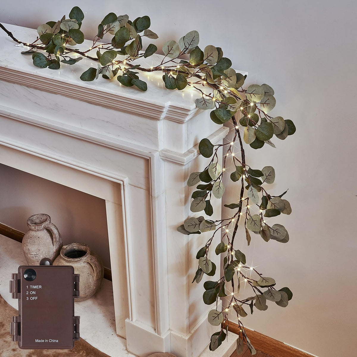 LITBLOOM Lighted Olive Garland Battery Operated with Timer 96 Fairy Lights 6FT, Artificial Greenery Twig Vine Lights for Christmas Spring Fireplace Mantle Decoration Indoor Outdoor