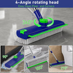 Floor Scrub Brush with Long Handle & Squeegee for Bathroom