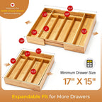 Bellsal Silverware Organizer Kitchen Drawer Organizer Expandable Bamboo Utensil Holder Cutlery Tray for Kitchen Utensil and Flatware Bedroom Office