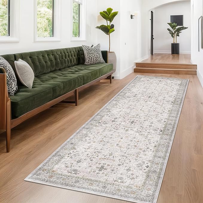 Light Gray Washable 2x8 Hallway Runners, Kitchen Runner Rug, Non-Slip & Stain - Image 3