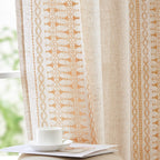 jinchan Boho Curtains for Bedroom Linen Blend Boho Curtains 96 Inches Long 2 Panels Farmhouse Embroidered Drapes for Living Room Drapes Light Filtering Grommet Window Traetments Gold on Beige
