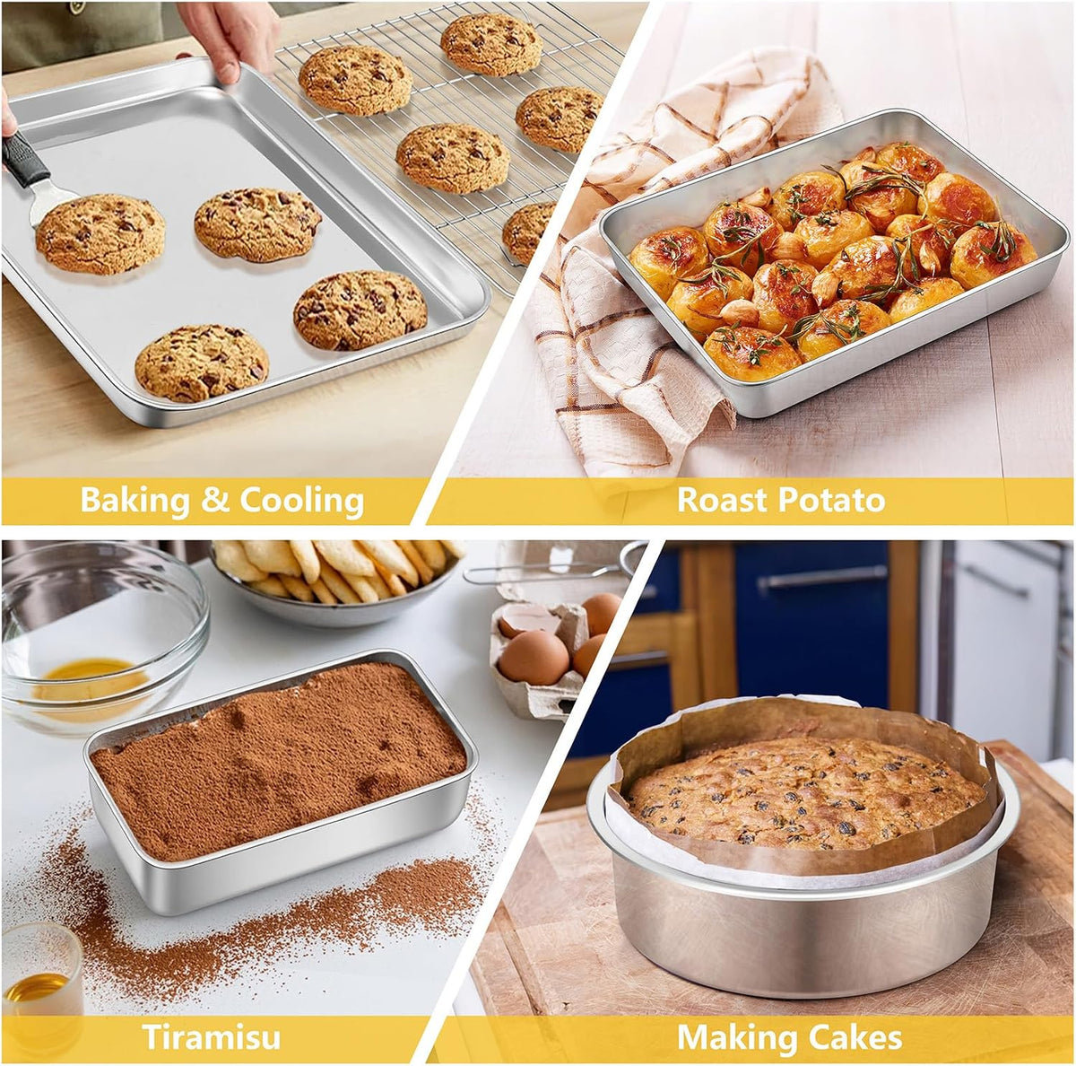 P&P CHEF 9 PCS Baking Pans Sheets, Stainless Steel Bakeware Set for Cooking