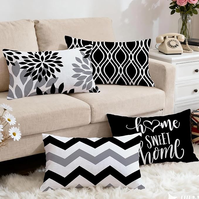 Hexagram Geometric Black Pillow Covers 12x20 Set of 4, Decorative Outdoor Boho - Image 5