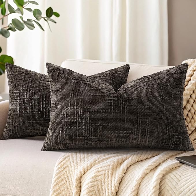 decorUhome Dark Brown Chenille Throw Pillow Covers 12x20 Set of 2 Textured Soft by decorUhome
