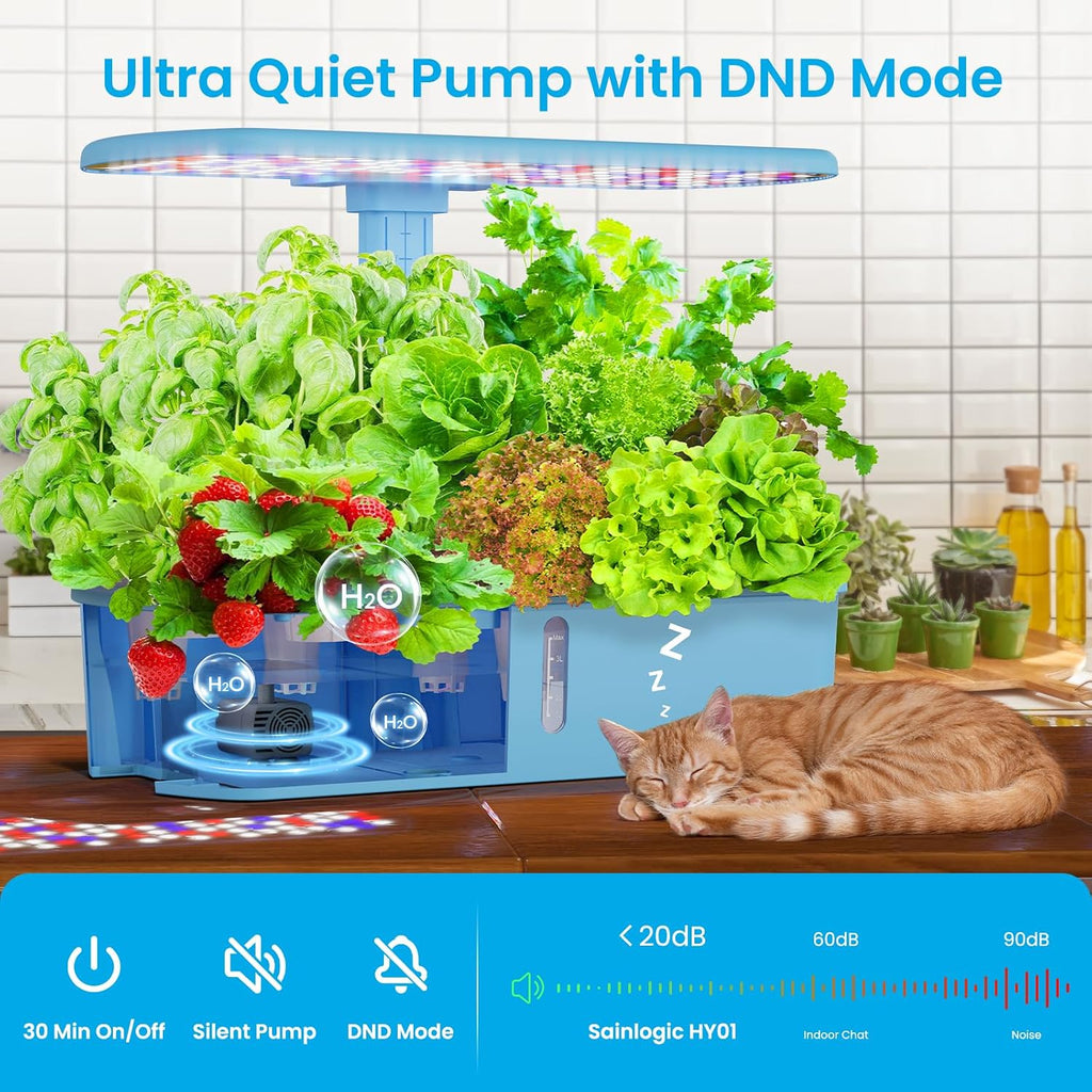 Sainlogic Hydroponics Growing System, 12-Pod Indoor Herb Garden with 24W LED Grow Light, WiFi App Control, Adjustable Height, Quiet Pump & Auto Timer for Herbs and Vegetables