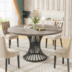 Tribesigns Round Dining Table for 4-6 People, 47-Inch Farmhouse Dinning Room Circle Kitchen Table, Industrial Dinner Table with Metal Base for Kitchen, Living Room, Gray