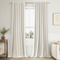 Cream 100% Blackout Linen Curtains 100 Inch Length 2 Panels Set by Guken